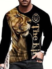 Camisetas Amarillas Rey León Informales Manga Larga Hombres Camiseta Moda Secado Rápido Sedoso