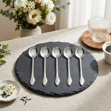Juego de 5 cucharas de acero inoxidable molde de flores para servir café postre ensalada