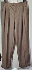 Pantalones ELITE Eddie Domani Para Hombre Talla 34x31.5 Italia Marrón Rayas Plisado Carrera