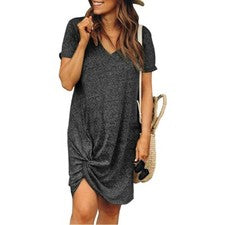 ⭐Vestido Camiseta De Mujer Moda Verano Manga Corta Cuello V Casual Vestido Negro