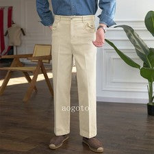 Pantalones Retro Para Hombre Pierna Recta Algodón Informales Pantalones Moda Japonesa Pantalones Elásticos