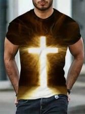 Camisetas Christian Cross Blanco Marrón Claro Moda Novedad Camiseta Manga Corta