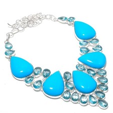 Collar Joyería Plata Esterlina 925 Turquesa Piedras Preciosas 18" Regalo para Ella K793