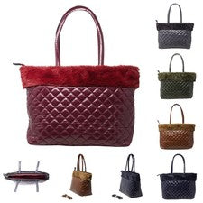 Bolso de Mano Mujer Acolchado con Diamantes Elegante Bolso de Hombro con Borde de Piel RG2808