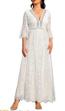Vestido de novia Pinup de moda para mujer de encaje floral, manga 3/4, grande, boho, fiesta