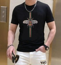 Nueva Moda Diamante Abeja Estrás Manga Corta Lujo Hombres Camiseta Negra Blanca