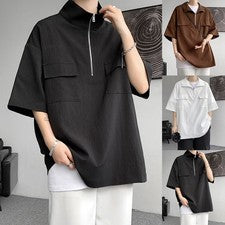 Elegante top informal con cremallera para hombre con mangas cortas para moda sin esfuerzo
