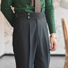 Hombres Pantalones Largos Rectos Gurkha Negocios Estilo Británico Pantalones Nápoles Cintura Alta