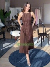 Vestido de moda para mujer de verano con cuello redondo sin mangas con botones cintura
