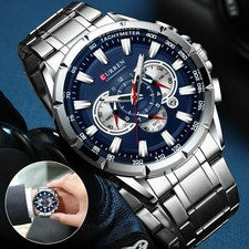 CURREN Hombres Causal Cuarzo Relojes Acero Inoxidable Fecha Lujo Reloj Pulsera V2Q6