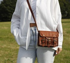 Bolso Bandolera Personalizado Para Mujer Mini Estilo Vintage Cuero Genuino Marrón