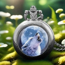 Elegante Reloj Bolsillo Cuarzo Redondo Lobo Blanco Cronometraje Preciso Regalo Hombres Mujeres