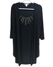 NUEVO CON ETIQUETAS AA STUDIO AA Negro Adornado Frontal Elastizado Cárdigan Vestido Para Mujer Talla 12