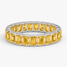 Conjunto de bisel de plata de ley 925 con corte esmeralda citrino de 5x3 mm anillo de banda de eternidad