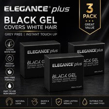 Paquete de 3 fundas de gel negro Elegance Plus 100 ml cabello blanco gris retoque instantáneo