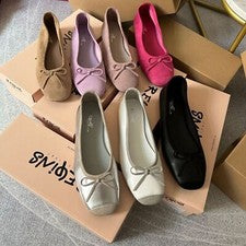 Zapatos de ballet para mujer Reqins de cuero genuino retro con fondo plano punta cuadrada