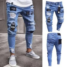 Nuevos pantalones con insignia destruidos desgastados estilo Italia para hombre