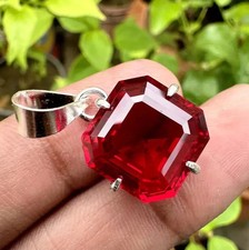 Colgante de plata de ley 925 rubí rojo natural corte Asscher de 30 quilates para mujer regalo