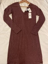 Nuevo Mini Vestido Para Mujer Socialite S Manga Larga Malva Doble V Tejido Cepillo