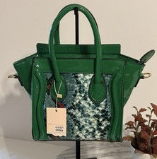 Bolso de mano Dasein de moda para mujer charol piel de serpiente cazador verde XL026371