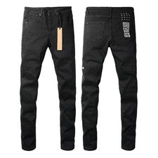 NUEVO KSUBI Pantalones de mezclilla ajustados de tiro bajo reparación de moda negros suaves para hombre