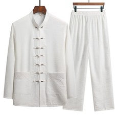 Traje Tang Camisa Para Hombres + Pantalón Manga Larga Kung Fu Uniforme Estilo Chino Tai Chi