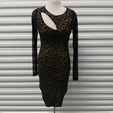 Vestido ceñido al cuerpo Symphony para mujer pequeño metálico negro leopardo boda fiesta glamour