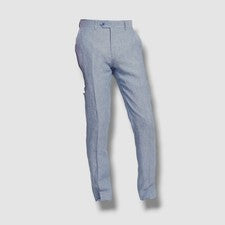 Pantalón Traje Pantalones Bar III Para Hombre Azul Sólido Ajustado Lino Talla 32W x 30L