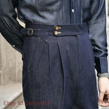 Pantalones Gurkha Para Hombre Denim Estilo Británico Sueltos Retro Informales Pantalones Rectos LO ÚLTIMO