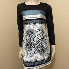 Vestido para mujer negro multicolor poliéster informal estampado vintage forrado talla S