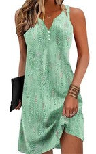 Elegante Vestido de Verano Corte A Estampado Floral Cuello en V, Verde Menta, M