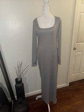 Vestido gris manga larga para mujer talla mediana... tejido acanalado