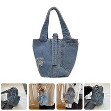 Cartera Denim Portátil Ligera Estilo Informal Denim Bolso de Mano Bolso Denim