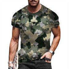 Camiseta Hombres Camuflaje Manga Corta Moda Informal Ropa Calle Camisa Sedoso