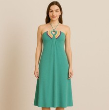 Vestido SIEN Mujer Verano Tejido Ensalada Verde y Verde azulado Halter Línea Atado BOHO Talla S/M