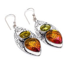 Turmalina bicolor, piedras preciosas de citrino 925 pendiente de joyería de p...