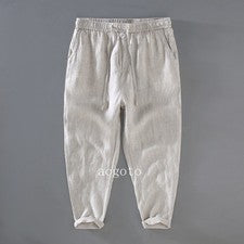 Pantalones lápiz al tobillo 100 % lino estilo chino retro informales transpirables de verano