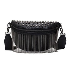 Riñonera de cuero sintético con borla de metal remache bolso bandolera bolsa para el pecho