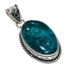 Colgante Joyería Plata Esterlina 925 Regalo Hecho a Mano Ámbar Báltico Azul 1.97" d934