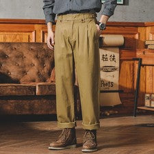 Pantalones de trabajo estilo americano para hombre otoño cintura alta rectos informales talla