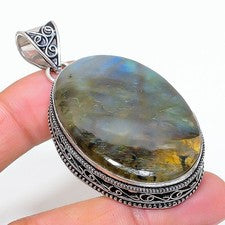 Colgante de piedras preciosas de labradorita hecho a mano delicado regalo joyería vintage 2,44" VP 47