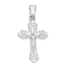Colgante Crucifijo Oro Blanco 14k - Joyería Cruz Cristiana Corte Diamante