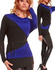 Moda Miss Mujer Camiseta Larga Murciélago Patchwork M/L36/38 Negro Azul Top