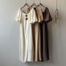 Vestido para mujer suave manga burbuja nuevo diseño de nicho con cordones vestido de longitud media