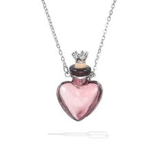 Collar Vial, Acero Inoxidable Vidrio Corazón Perfume Botella 39.5mm, Fucsia