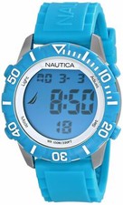 Reloj digital Nautica azul claro correa de silicona de goma Indiglo N09929G NSR 100