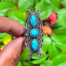 Anillo de regalo de plata de ley 925 hecho a mano con piedras preciosas turquesa de Santa Rosa talla 6 p463