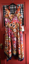 Vestido Vince Camuto Para Mujer Naranja Rosa Floral Pañuelo Dobladillo Sin Mangas Talla 8