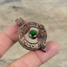 Colgante redondo cromado piedra diopsido turmalina verde hermana áspera joyería cobre
