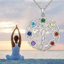 Collar Chakra Árbol de la Vida Plata Mujer Joyería Colgantes
